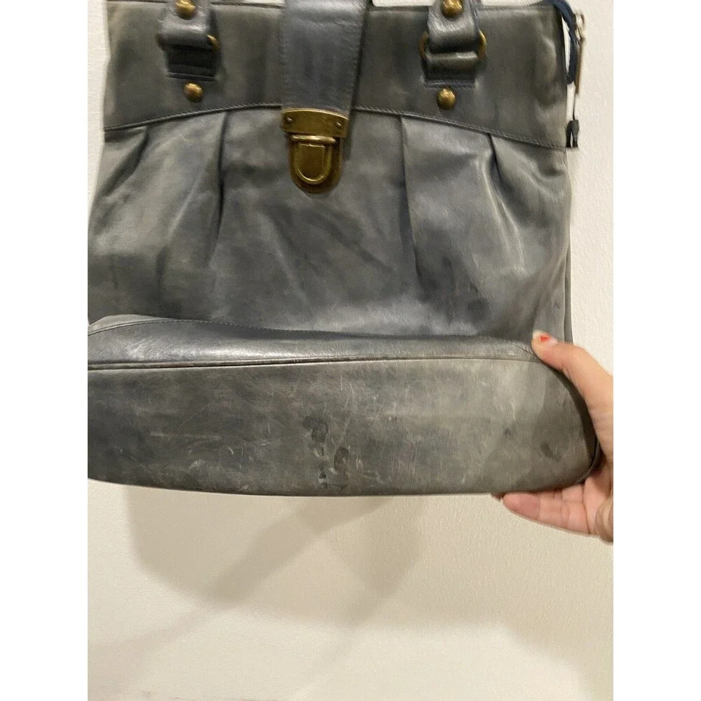 Hobo International Tote Bag Large Gray Leather Shoulder Carry All buckle Closure
